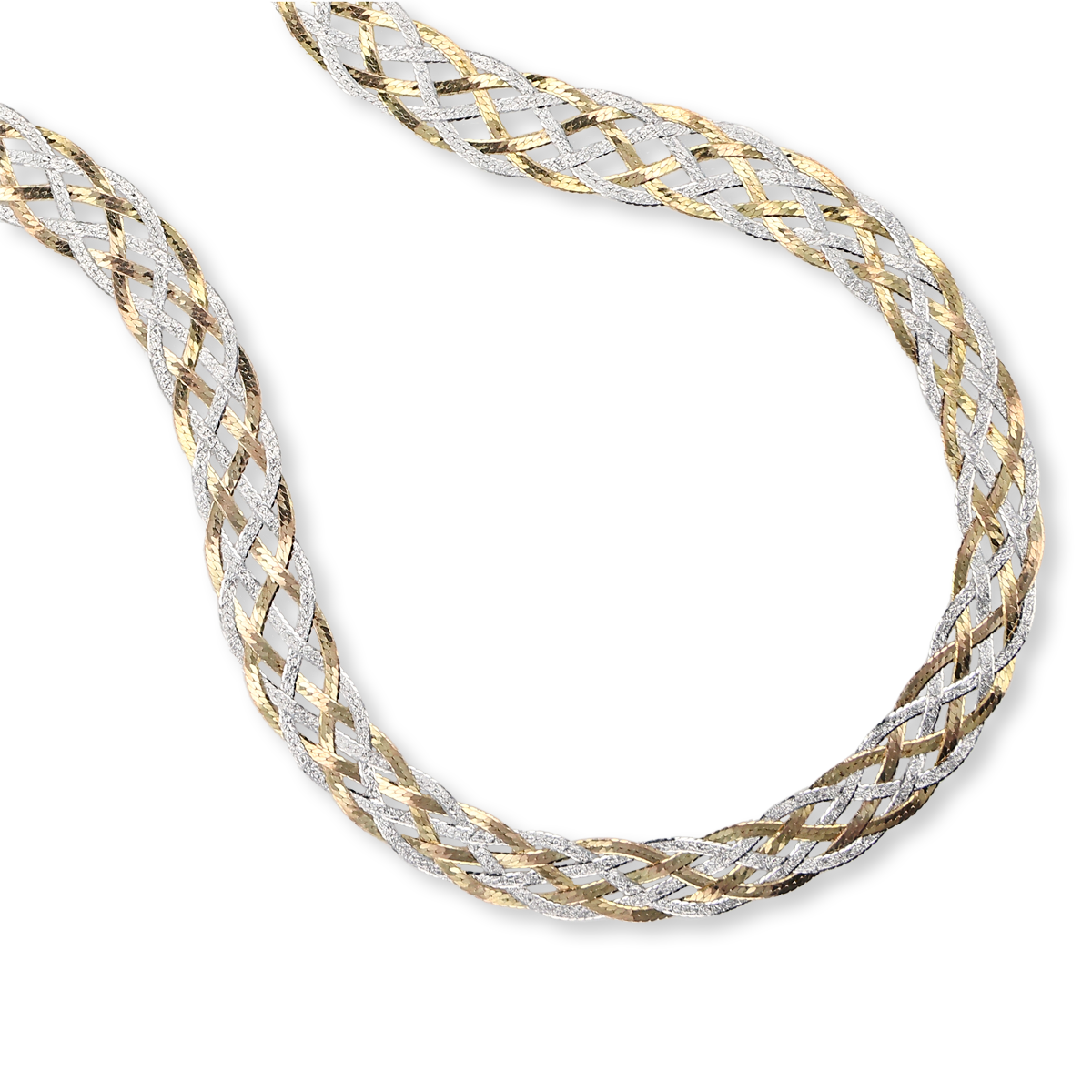 9ct Three Colour Gold Six Plait Herringbone Necklace