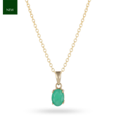 9ct Yellow Gold Oval Emerald Solitaire Pendant & Chain