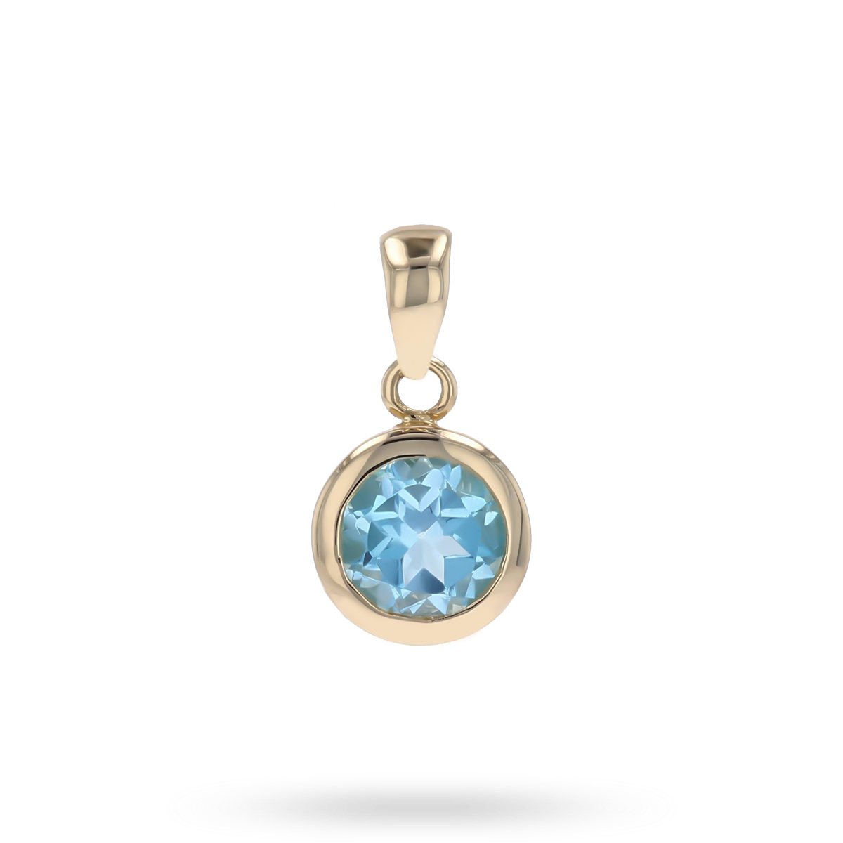 9ct Yellow Gold Round Blue Topaz Solitaire Pendant