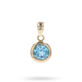 9ct Yellow Gold Round Blue Topaz Solitaire Pendant