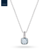 18ct White Gold Cushion Shaped Aquamarine Solitaire Pendant & Chain