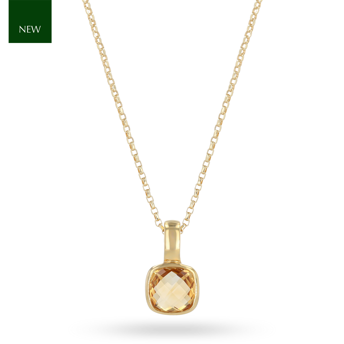 18ct Yellow Gold Cushion Shaped Citrine Solitaire Pendant & Chain