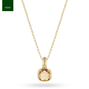 18ct Yellow Gold Cushion Shaped Citrine Solitaire Pendant & Chain