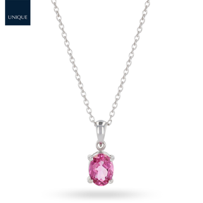 9ct White Gold Oval Pink Topaz Solitaire Pendant & Chain