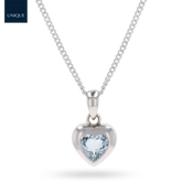 9ct White Gold Heart Shaped Aquamarine Bezel Set Pendant & Chain