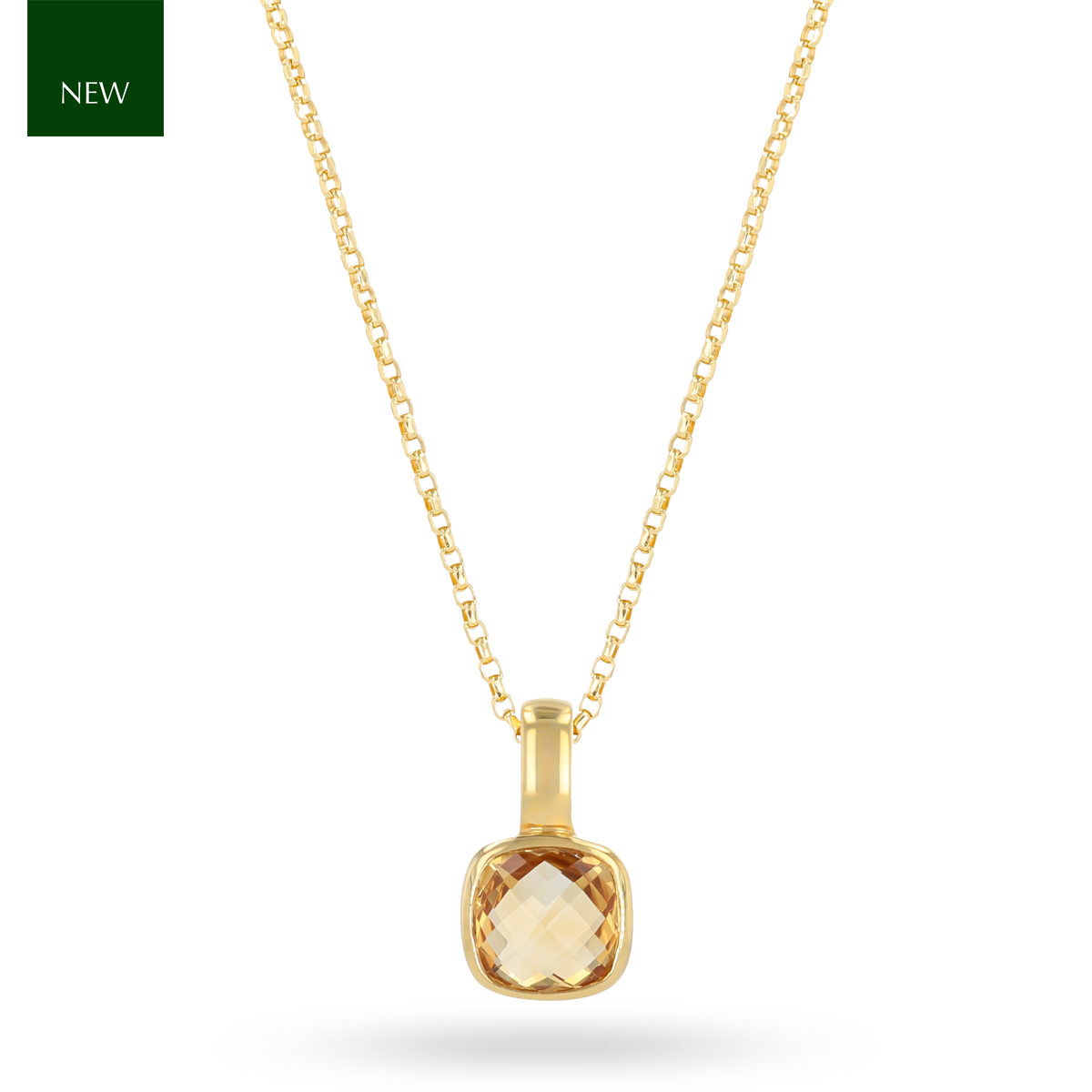 18ct Yellow Gold Cushion Shaped Citrine Solitaire Pendant & Chain