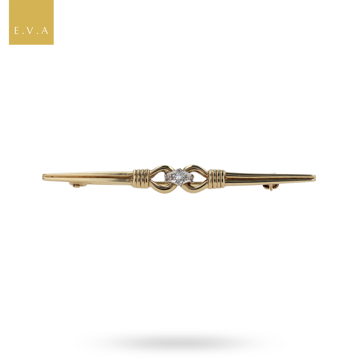 9ct Yellow Gold Diamond Solitaire Bar Brooch