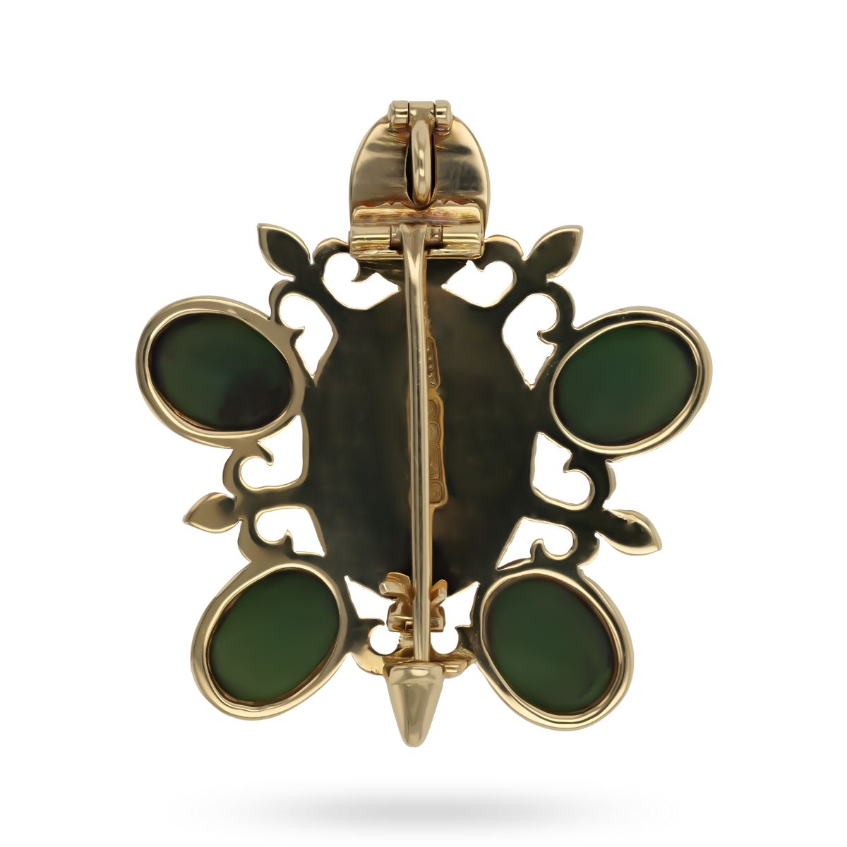 18ct Yellow Gold Nephrite Jade Floral Pendant Brooch