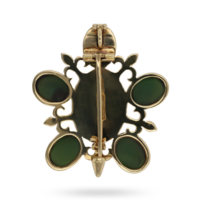 18ct Yellow Gold Nephrite Jade Floral Pendant Brooch