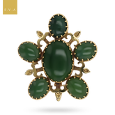 18ct Yellow Gold Nephrite Jade Floral Pendant Brooch