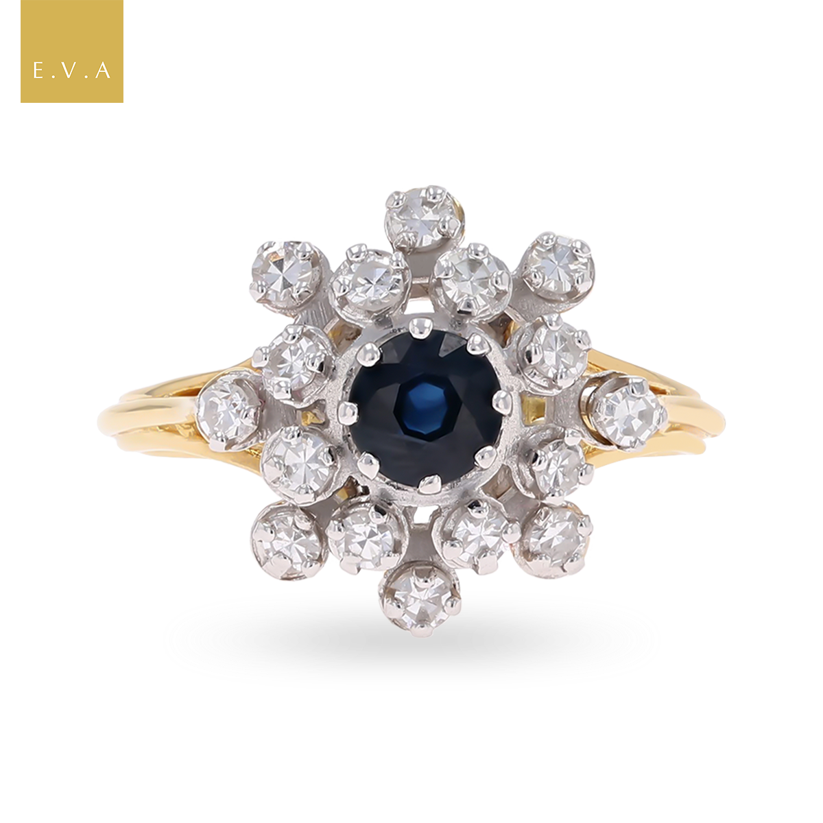18ct Yellow Gold Sapphire & Diamond Celestial Cluster Ring