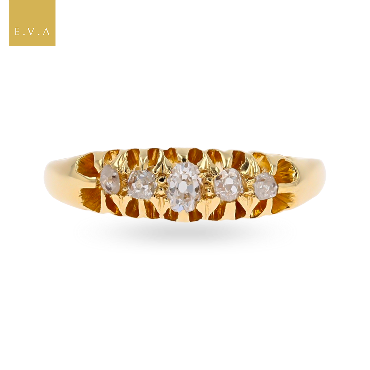 18ct Yellow Gold Old Mine Cut Diamond Five Stone Victorian Ring