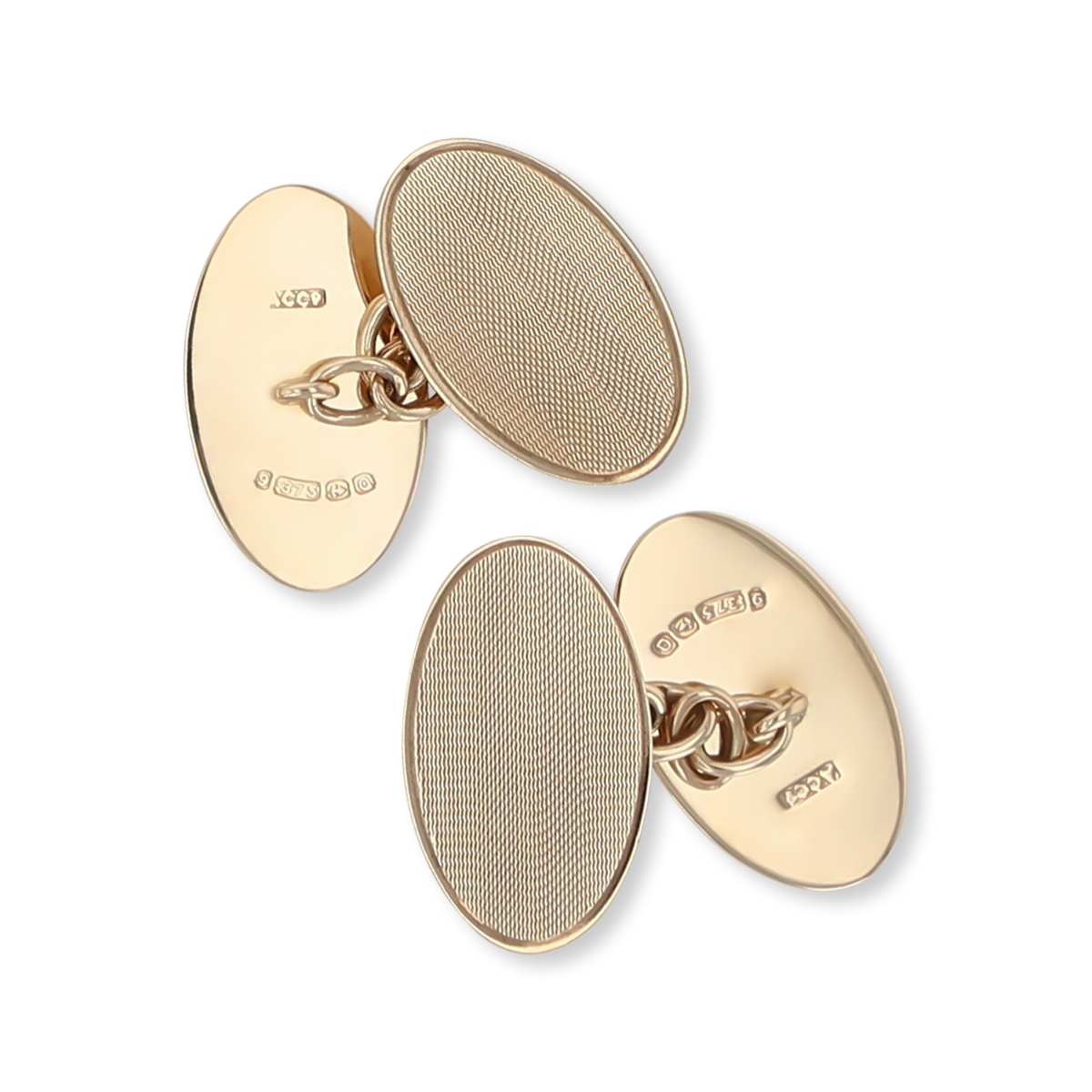 9ct Yellow Gold Engine Turned Oval Cufflinks