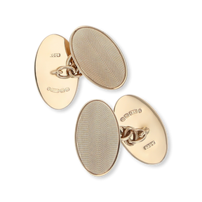9ct Yellow Gold Engine Turned Oval Cufflinks