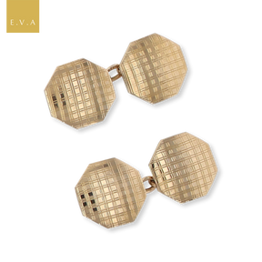 9ct Yellow Gold Checked Octagonal Vintage Cufflinks