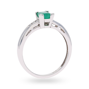 18ct White Gold Emerald Cut Emerald & Diamond Solitaire Ring