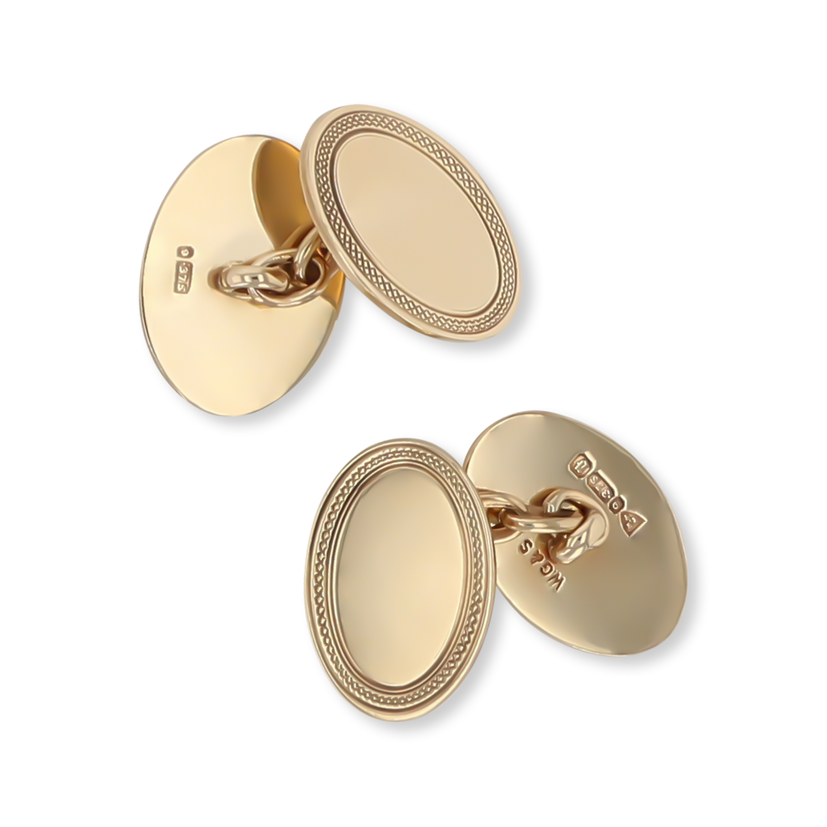 9ct Yellow Gold Patterned Edge Oval Vintage Cufflinks