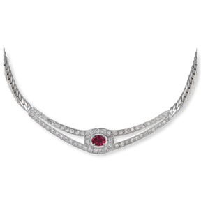 18ct White Gold Ruby & Diamond Set Herringbone Necklace