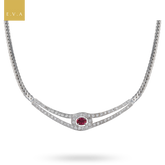 18ct White Gold Ruby & Diamond Set Herringbone Necklace