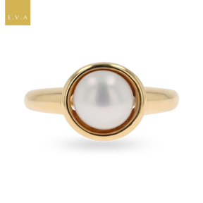 18ct Yellow Gold Cultured Button Pearl Solitaire Ring
