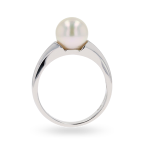 18ct White Gold Cultured Round Pearl Solitaire Ring