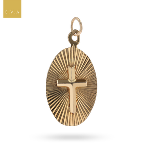 9ct Yellow Gold Oval Ribbed Cross Pendant