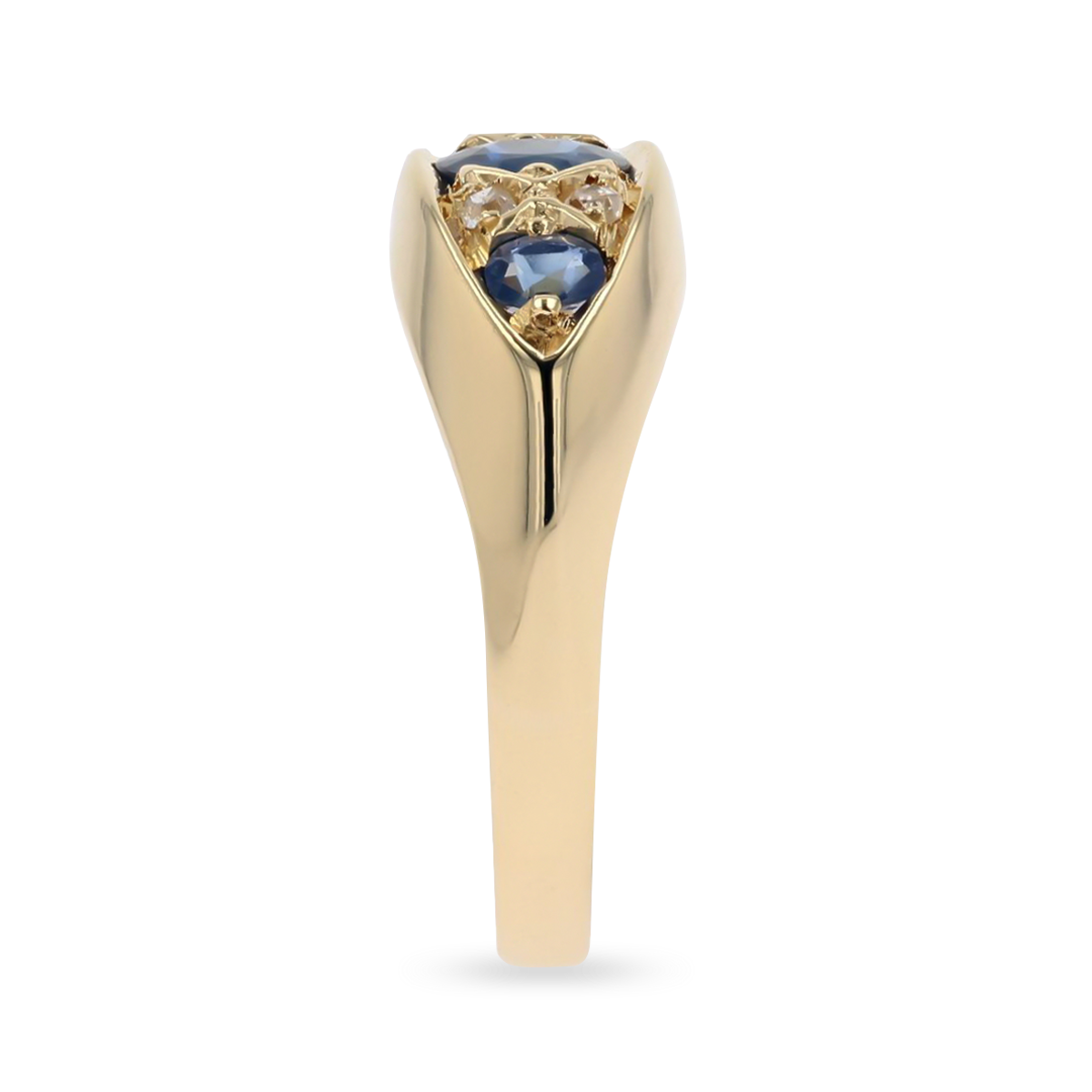 18ct Yellow Gold Sapphire & Diamond Navette Edwardian Ring