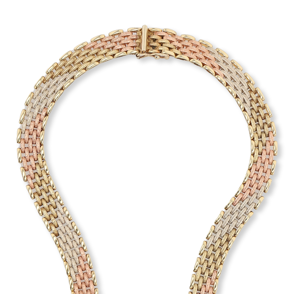 9ct Three Colour Gold Brick Link Necklace