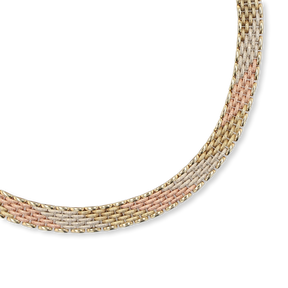 9ct Three Colour Gold Brick Link Necklace