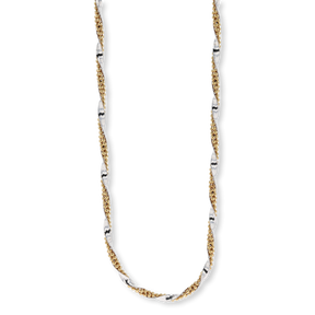 18ct Yellow & White Gold Herringbone & Beaded Twist Link Necklace