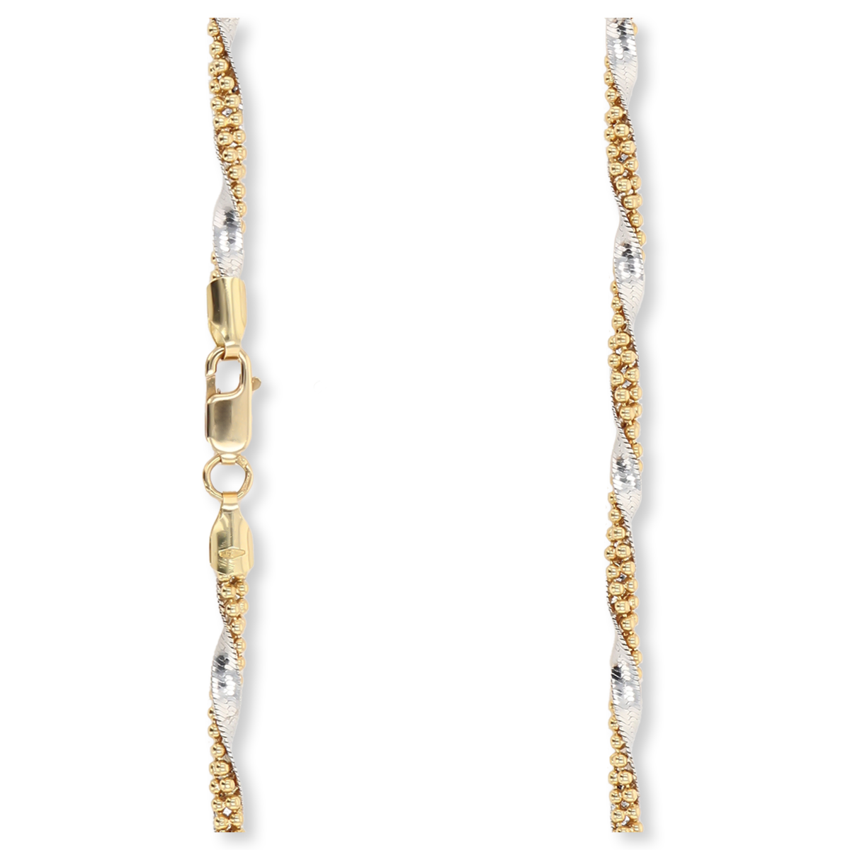 18ct Yellow & White Gold Herringbone & Beaded Twist Link Necklace