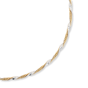 18ct Yellow & White Gold Herringbone & Beaded Twist Link Necklace