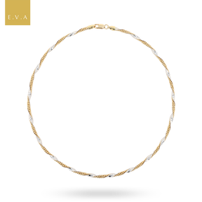 18ct Yellow & White Gold Herringbone & Beaded Twist Link Necklace