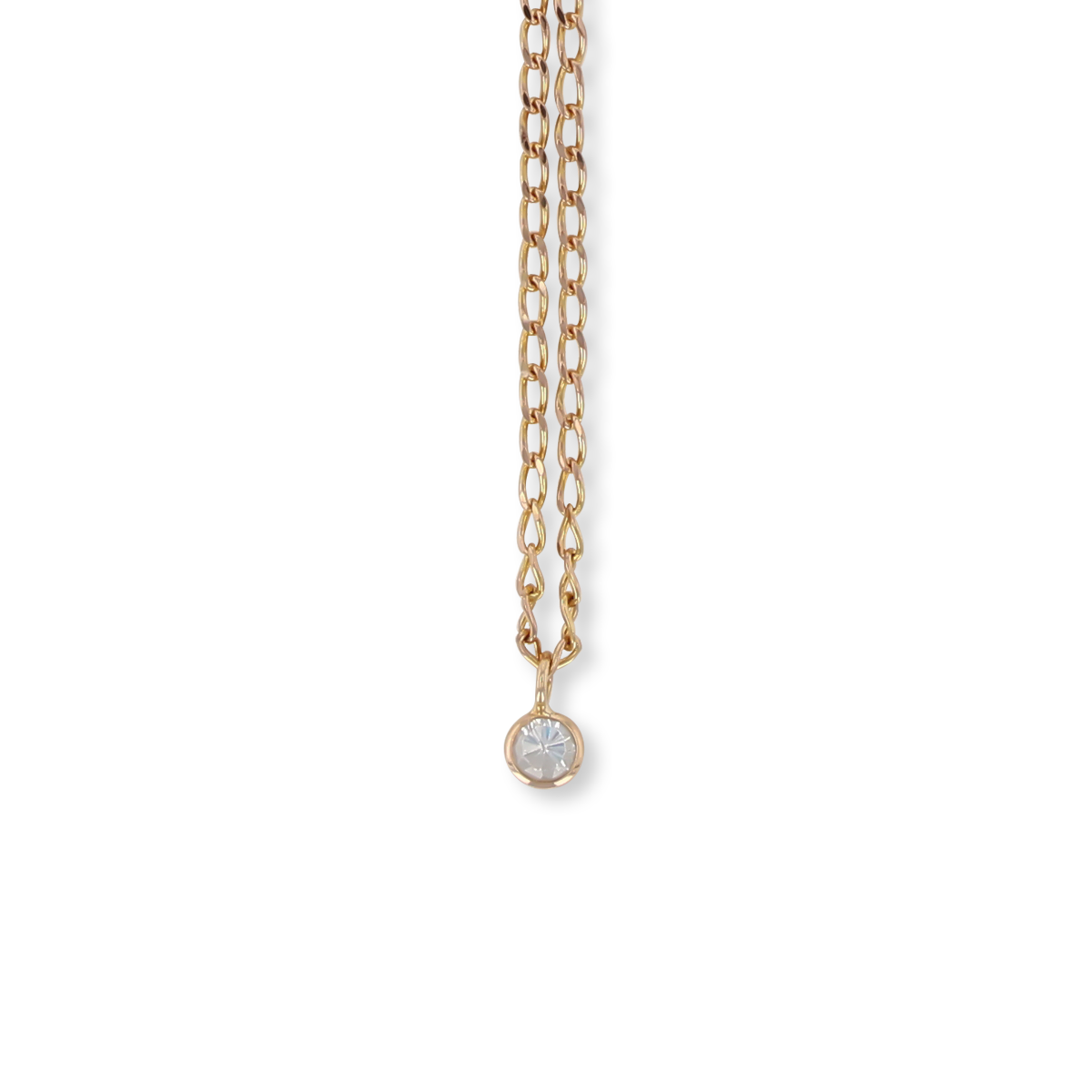 9ct Yellow Gold Cubic Zirconia Curb Link Tie Chain with Button Attachment