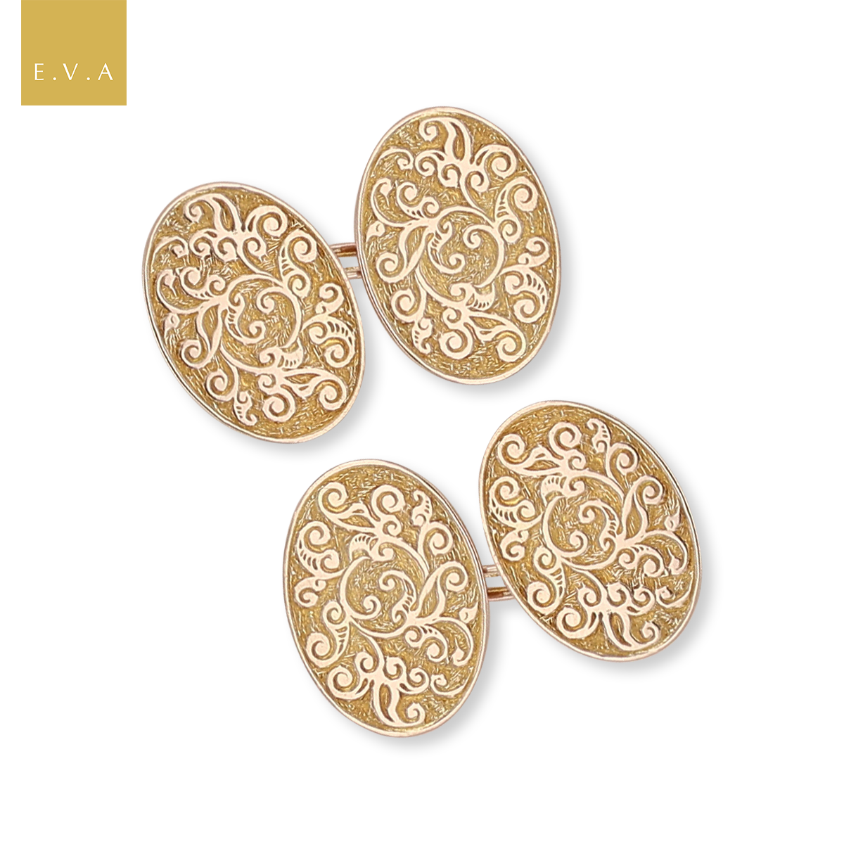 9ct Rose Gold Foliate Scroll Oval Art Deco Cufflinks