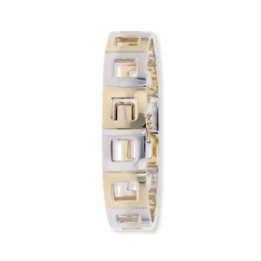 9ct Yellow & White Gold Square Link Hinged Bangle