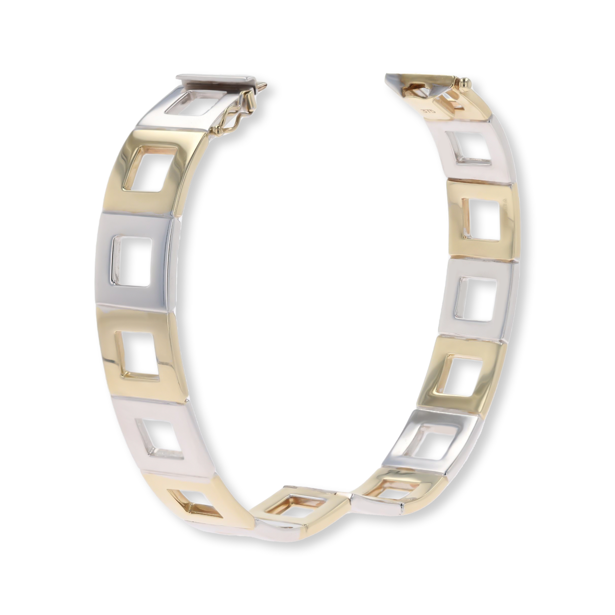 9ct Yellow & White Gold Square Link Hinged Bangle