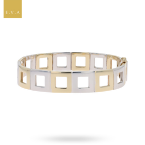 9ct Yellow & White Gold Square Link Hinged Bangle