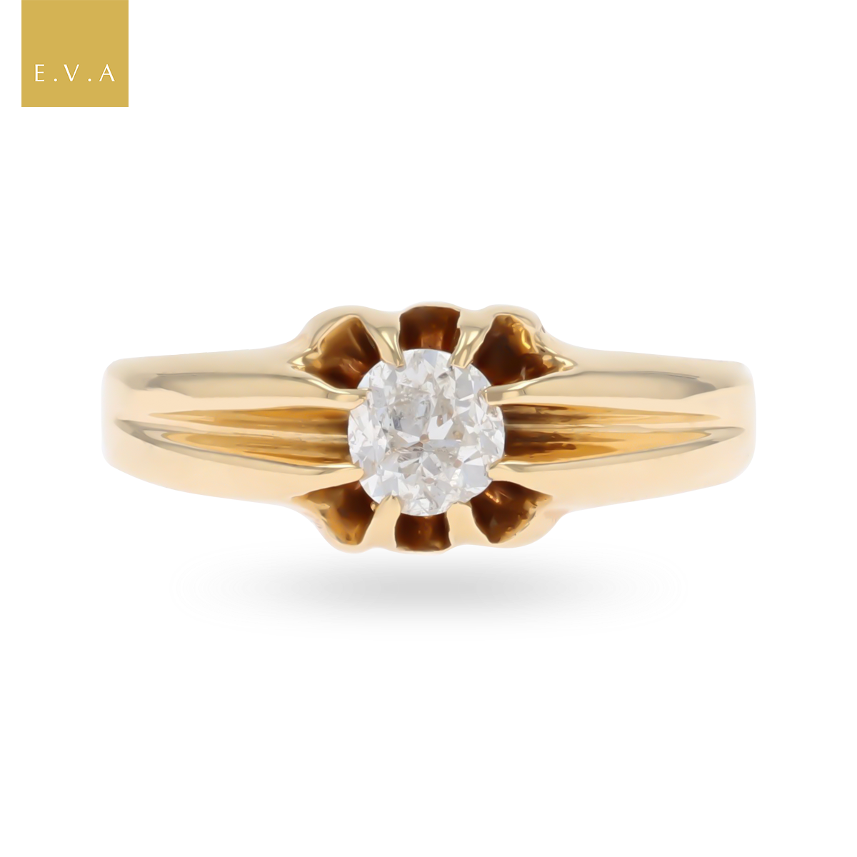 18ct Yellow Gold Old Cut Diamond Set Gypsy Ring