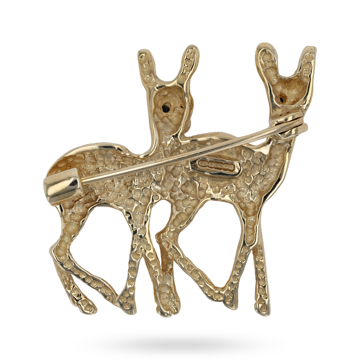 9ct Yellow Gold Roe Deer Fawns Brooch