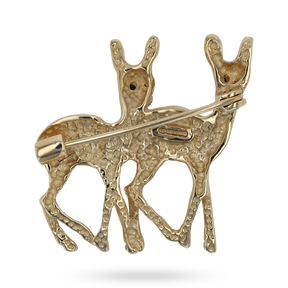 9ct Yellow Gold Roe Deer Fawns Brooch