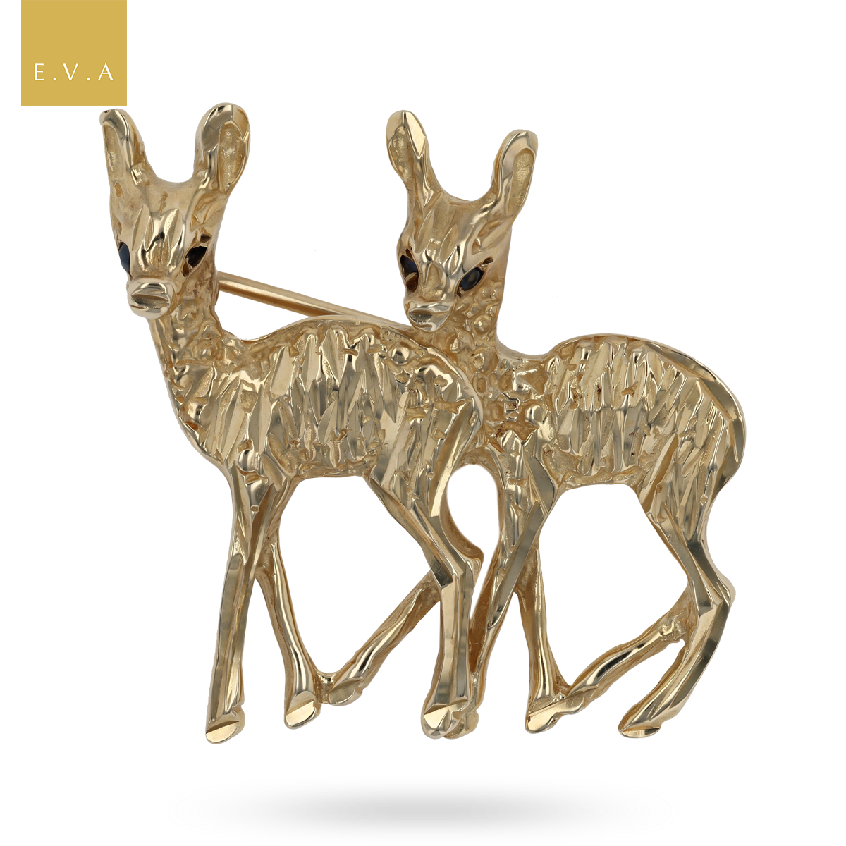 9ct Yellow Gold Roe Deer Fawns Brooch