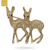 9ct Yellow Gold Roe Deer Fawns Brooch