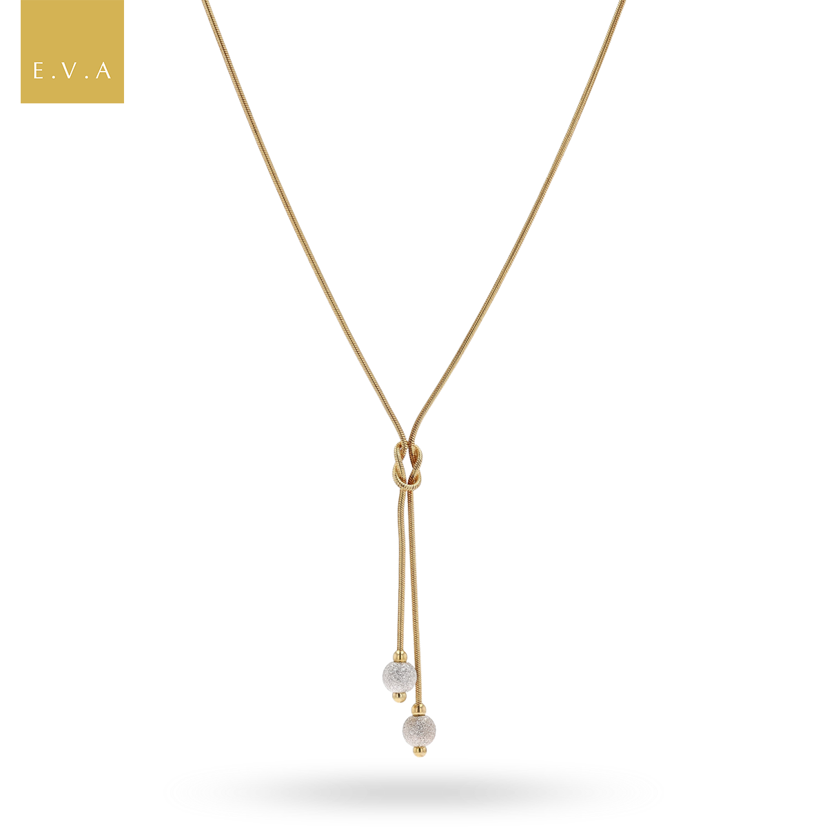 9ct Yellow & White Gold Love Knot Beaded Snake Necklace