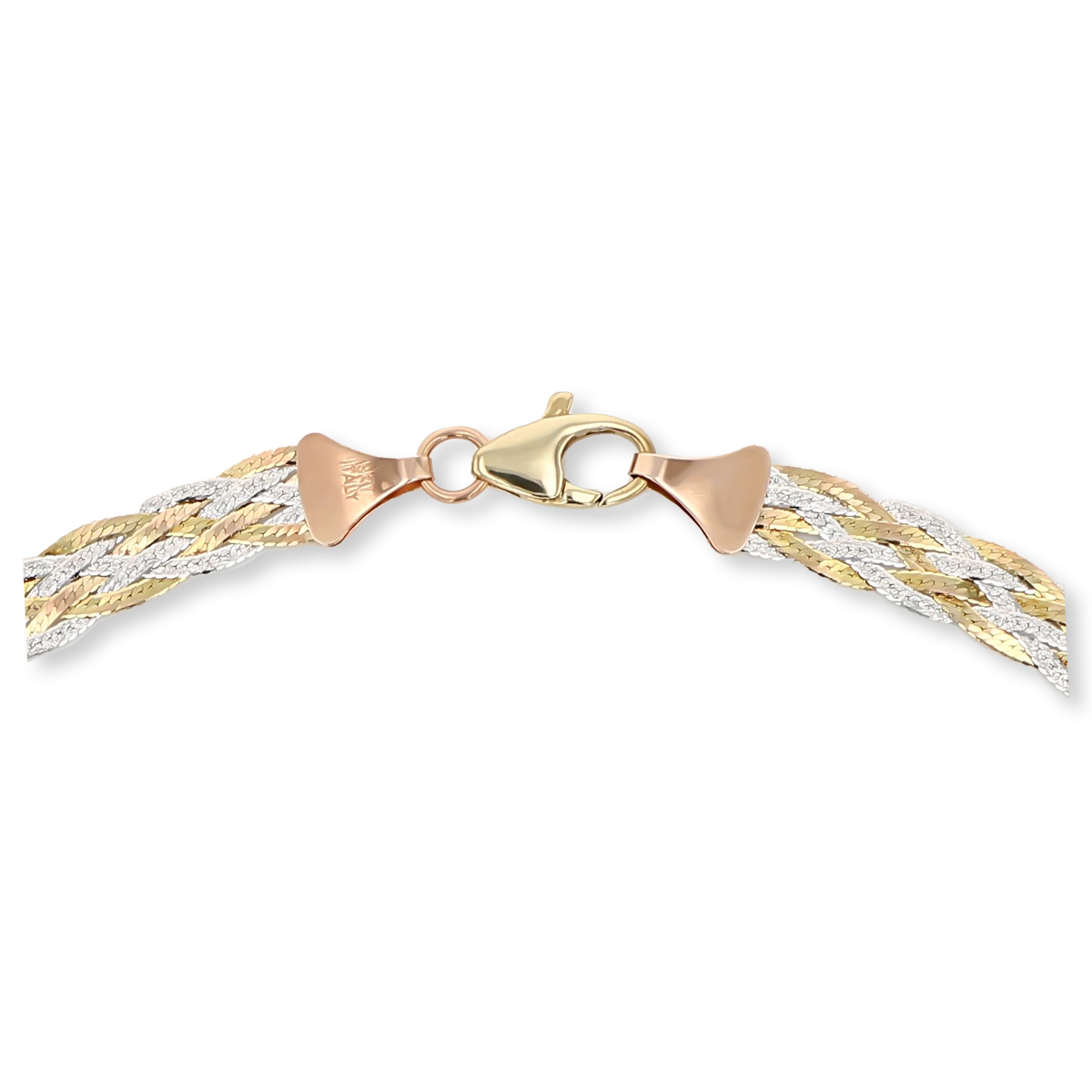 9ct Three Colour Gold Six Plait Herringbone Necklace