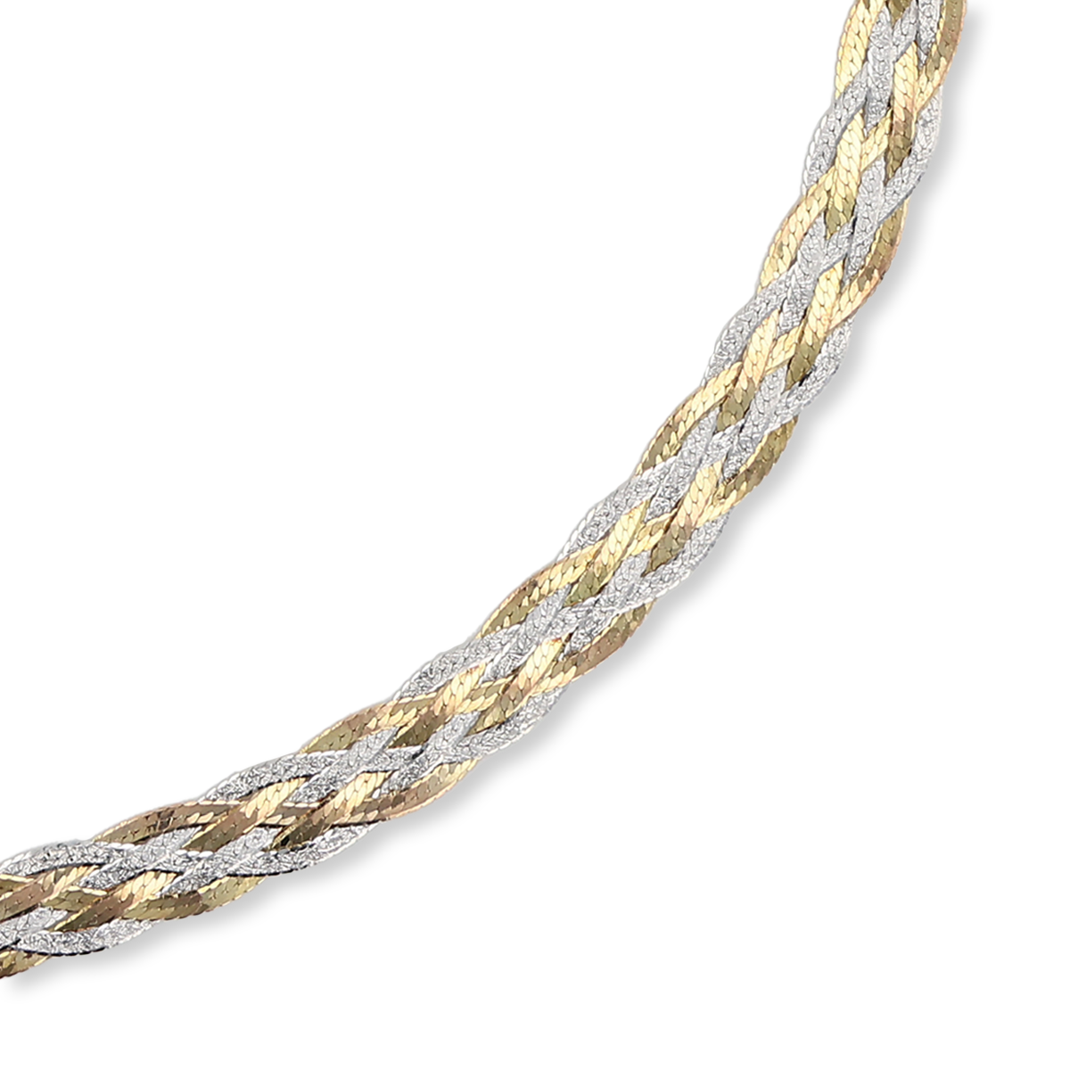 9ct Three Colour Gold Six Plait Herringbone Necklace