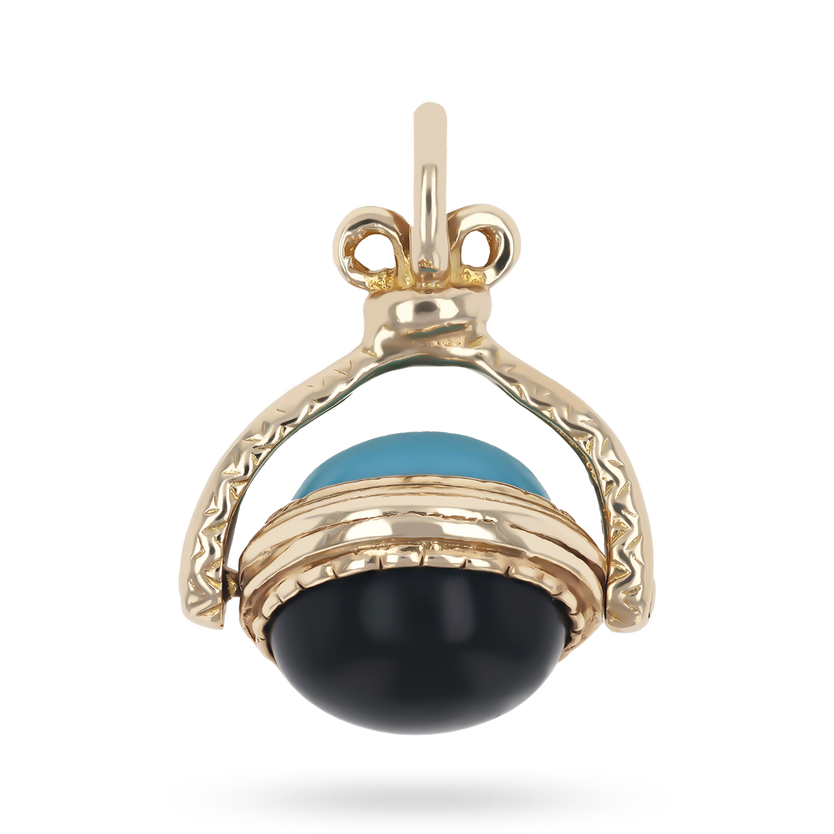 9ct Yellow Gold Turquoise & Onyx Spinning Watch Fob