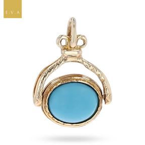 9ct Yellow Gold Turquoise & Onyx Spinning Watch Fob