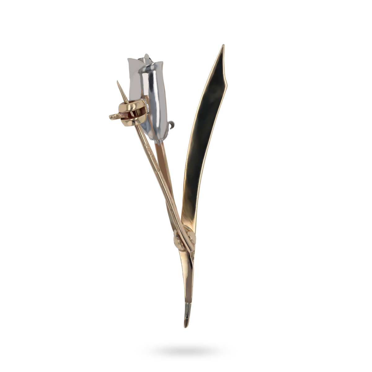 9ct Yellow & White Gold Single Rose Brooch