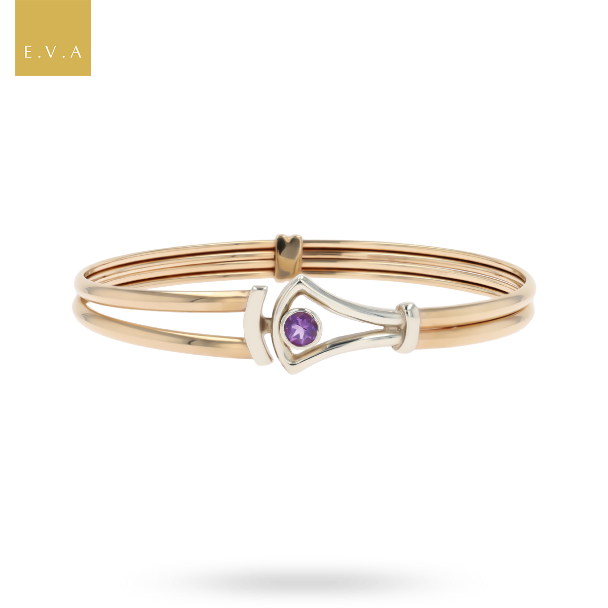 9ct Yellow & White Gold Amethyst Solitaire Tension Bangle